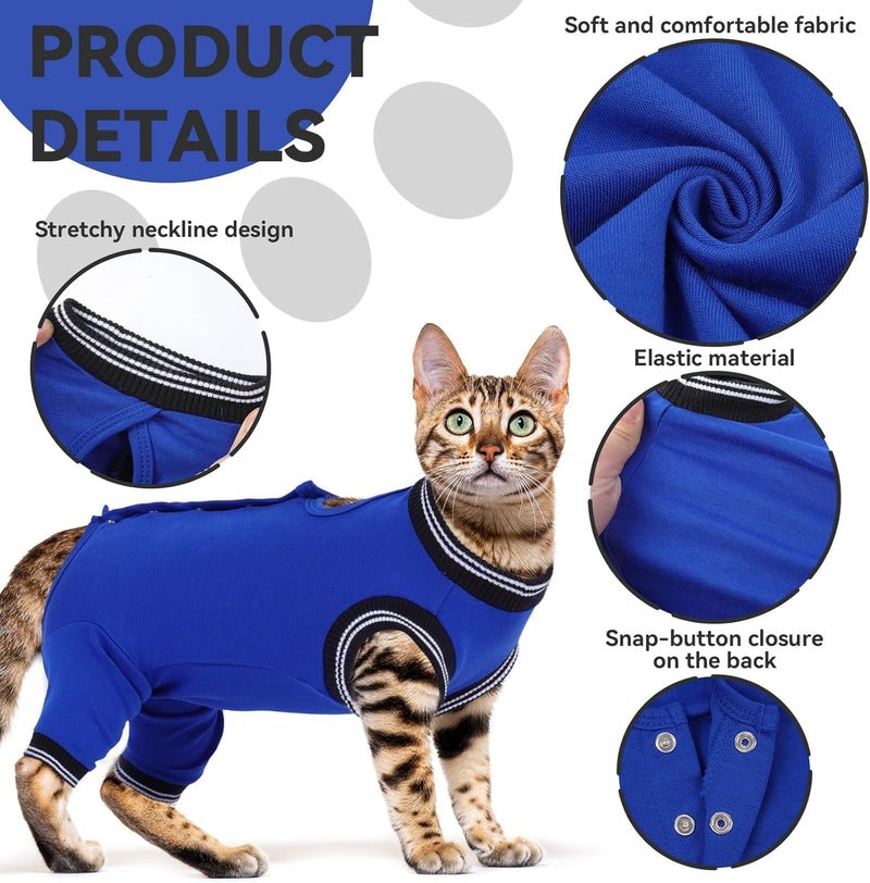 T'CHAQUE Cat Clothes Surgery Recovery Suit for Female Male, Cat Onesie Pet Surgical Pajamas Hind Legs Long Sleeve, Abdominal Wound Skin Diseases, E-Collar Alternative, Spay Recovery Suit, RoyalBlue-S - Image 5